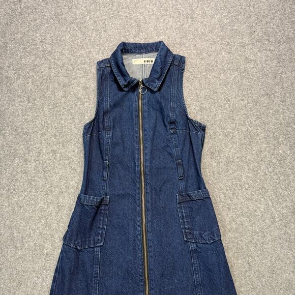 Women's Topshop Moto Denim Blue Jean Sleeveless Zip Front Dress Size 4 - Picture 2 of 8
